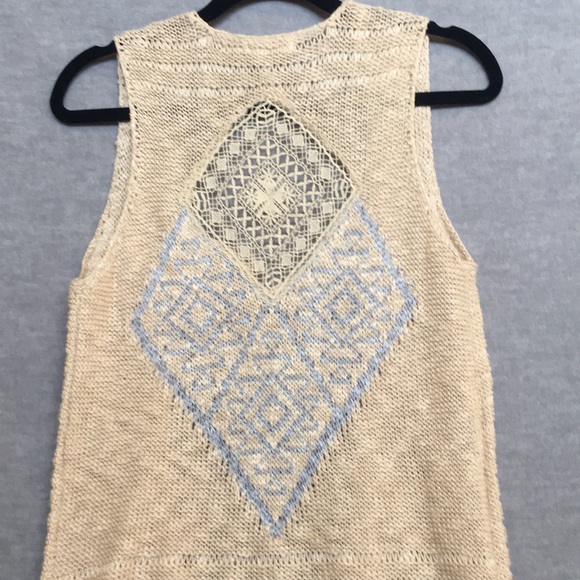 Blu Pepper Boho Retro Crochet Vest w/ Long Fringe Contrasting Diamond Design S - Picture 3 of 12